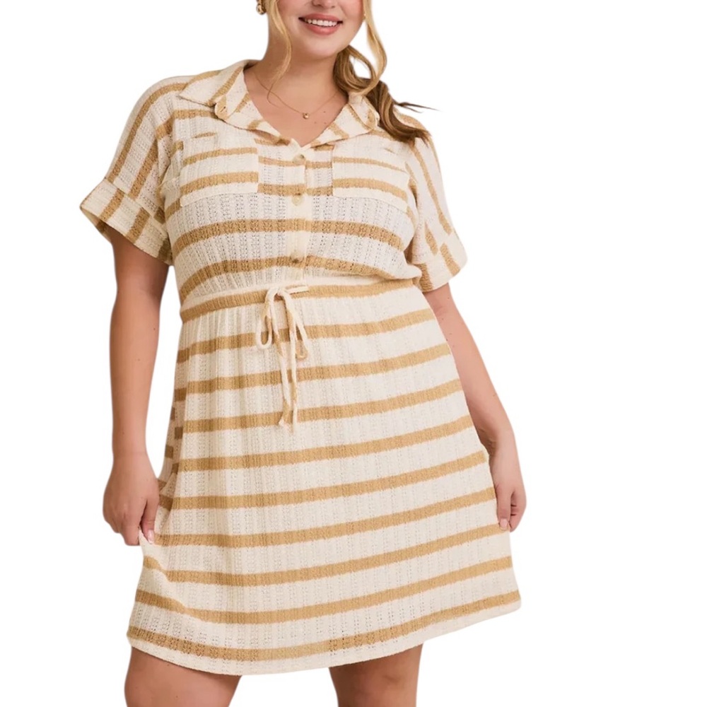**NWT** Plus BOUTIQUE Lightweight Striped Knit Collared Dress